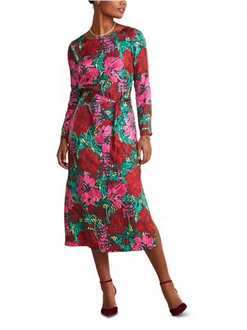 NWT Vineyard Vines Silk Blend Twill Midi Dress •  Size L • Brush Floral - Picture 2 of 13